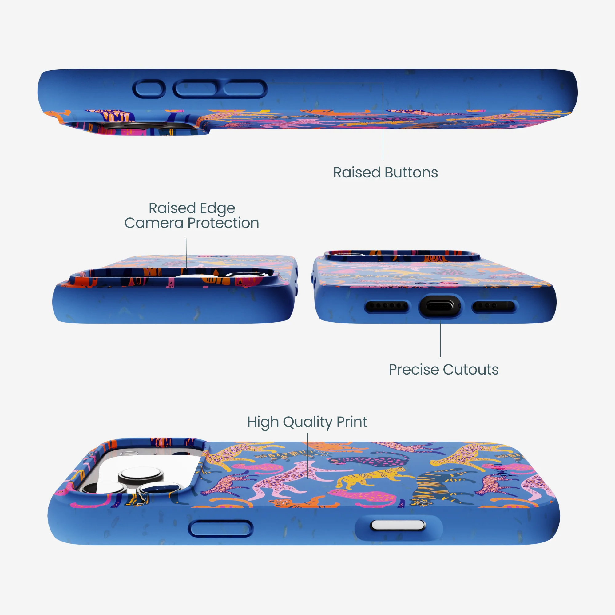 Electric Blue Jungle Cat iPhone 17 Pro Max Case - Image 3