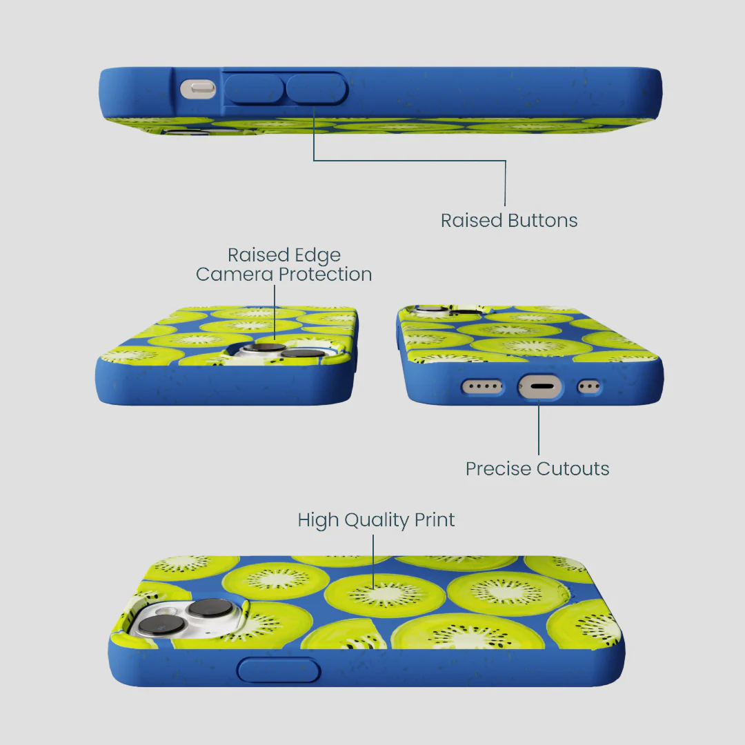 Electric Blue Kiwi Slices iPhone 13 Case - Image 3