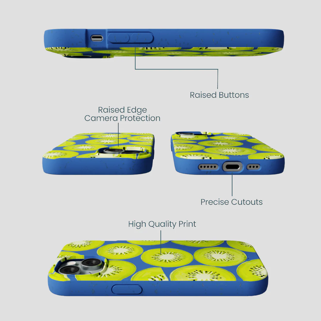 Electric Blue Kiwi Slices iPhone 14 Case - Image 3