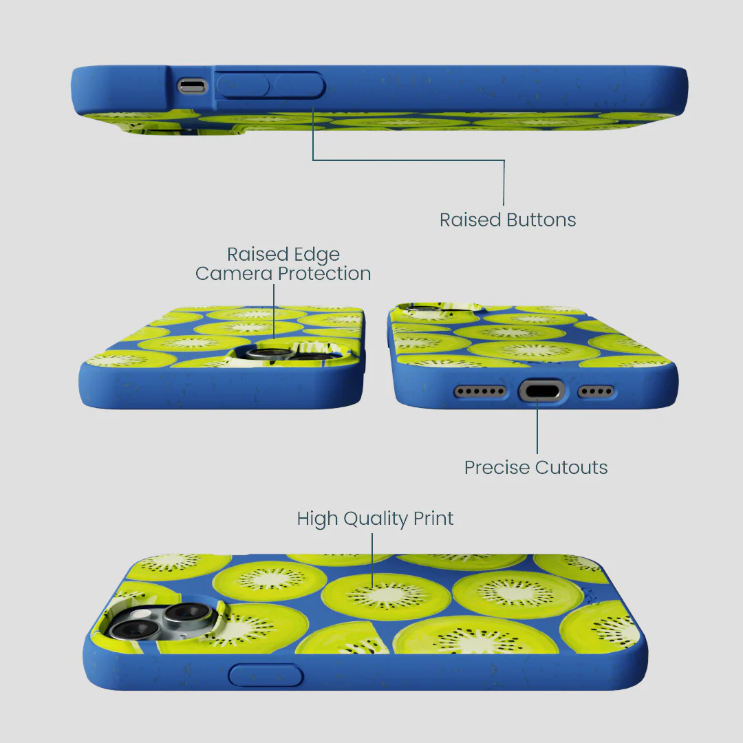 Electric Blue Kiwi Slices iPhone 14 Plus Case - Image 3