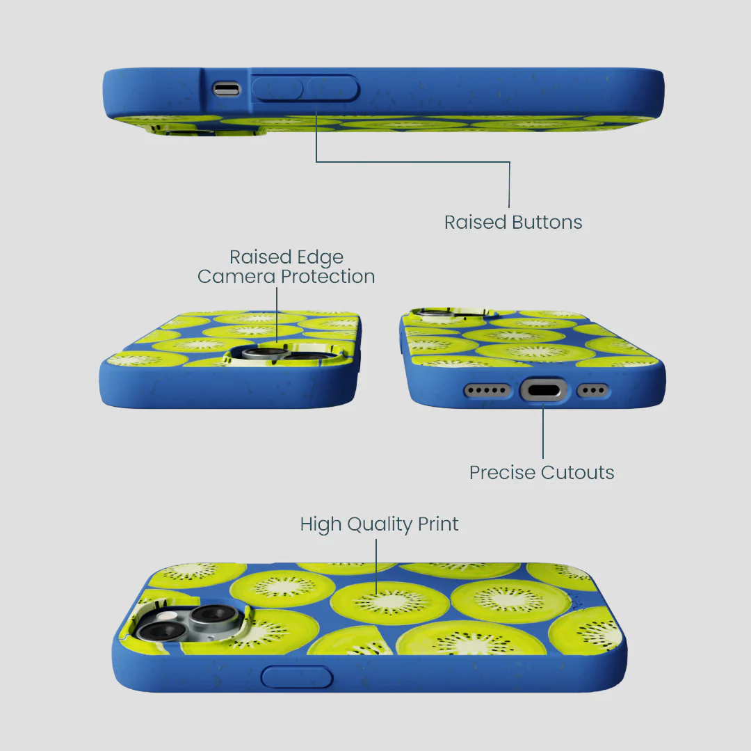 Electric Blue Kiwi Slices iPhone 15 Case - Image 3