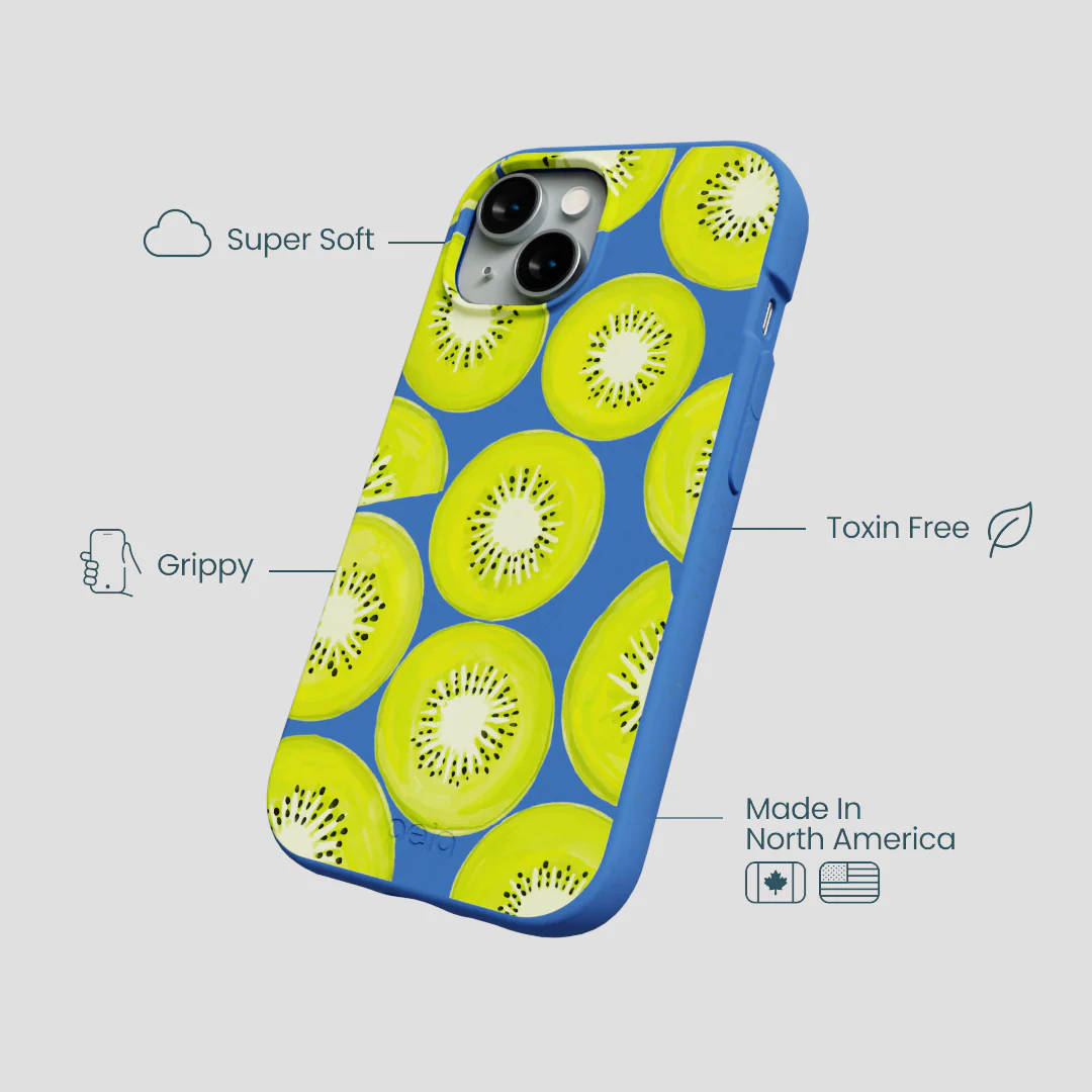 Electric Blue Kiwi Slices iPhone 15 Case - Image 4