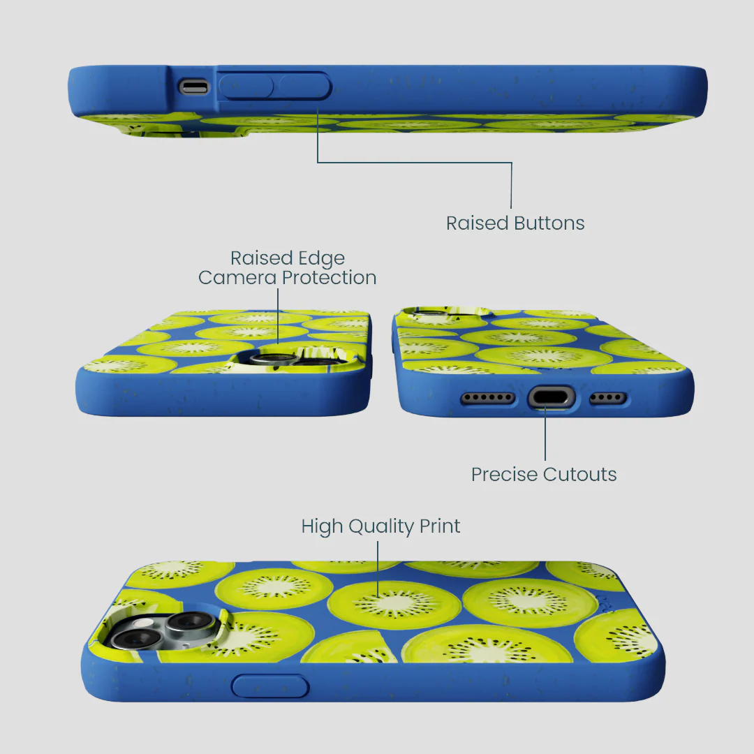 Electric Blue Kiwi Slices iPhone 15 Plus Case - Image 3
