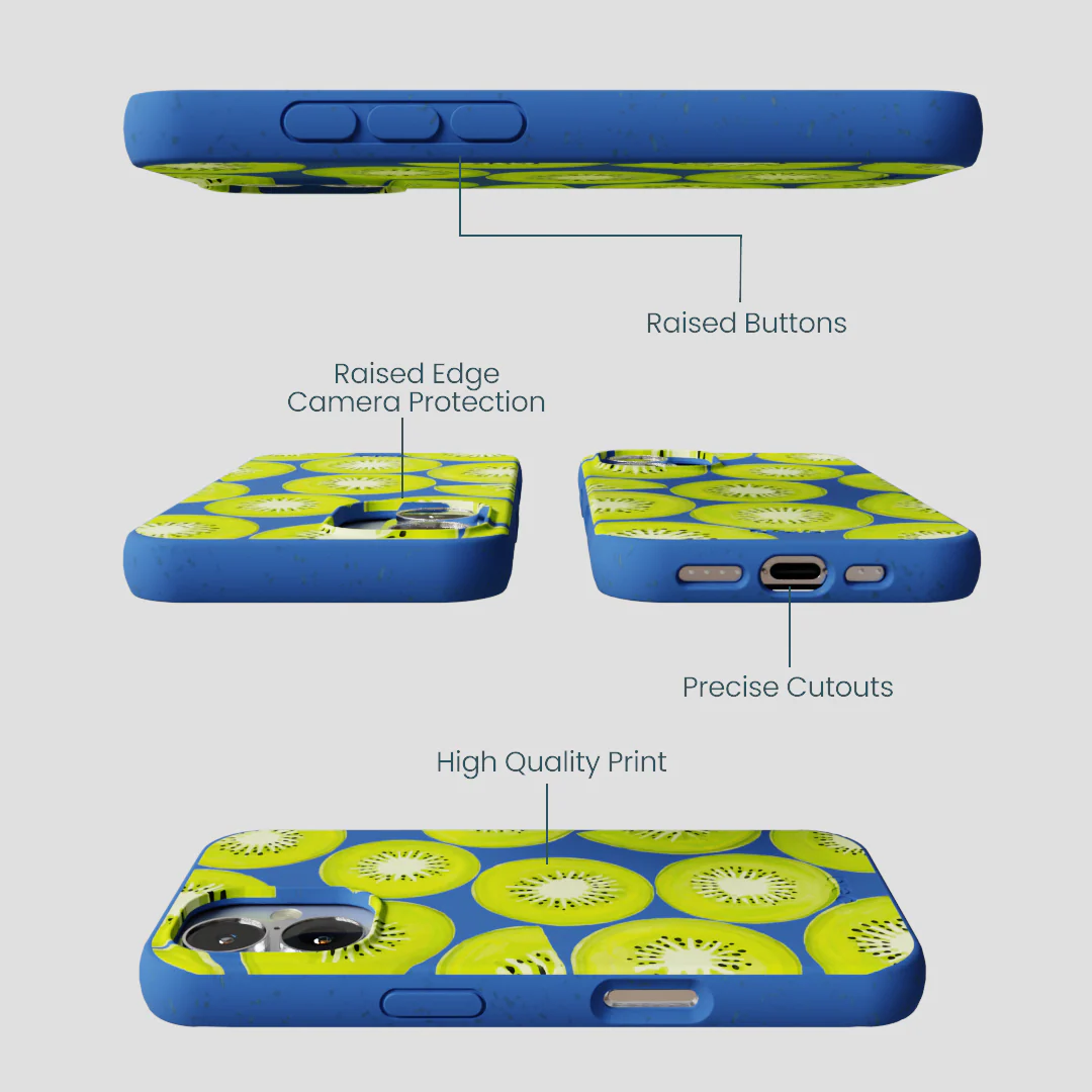 Electric Blue Kiwi Slices iPhone 16 Case - Image 3