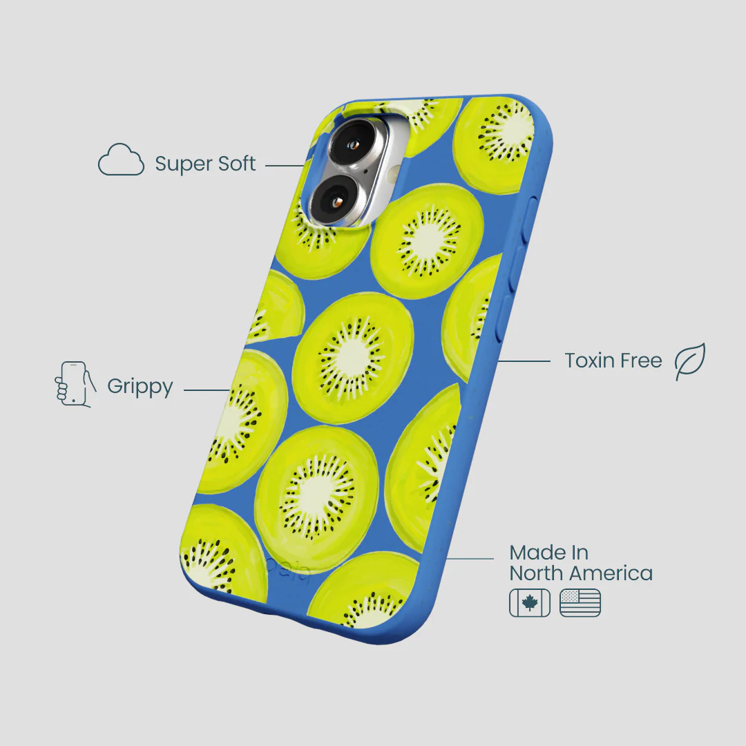 Electric Blue Kiwi Slices iPhone 16 Case - Image 4
