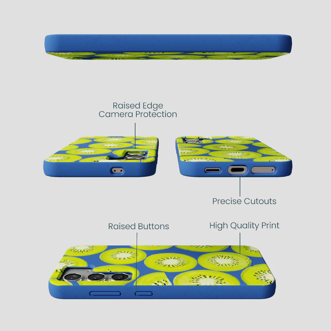 Electric Blue Kiwi Slices Samsung Galaxy S25 Case - Image 3