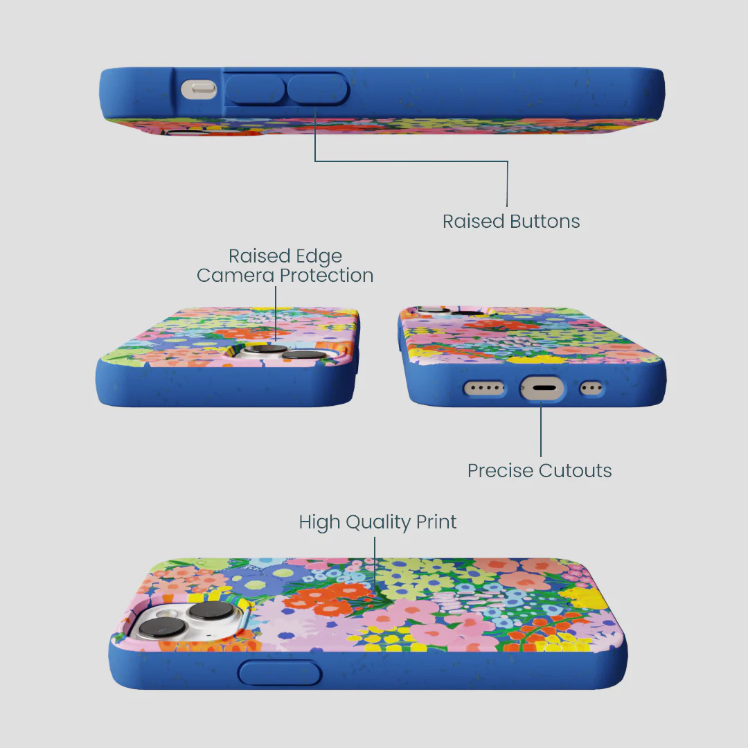 Electric Blue Painted Garden iPhone 13 Case - Image 3