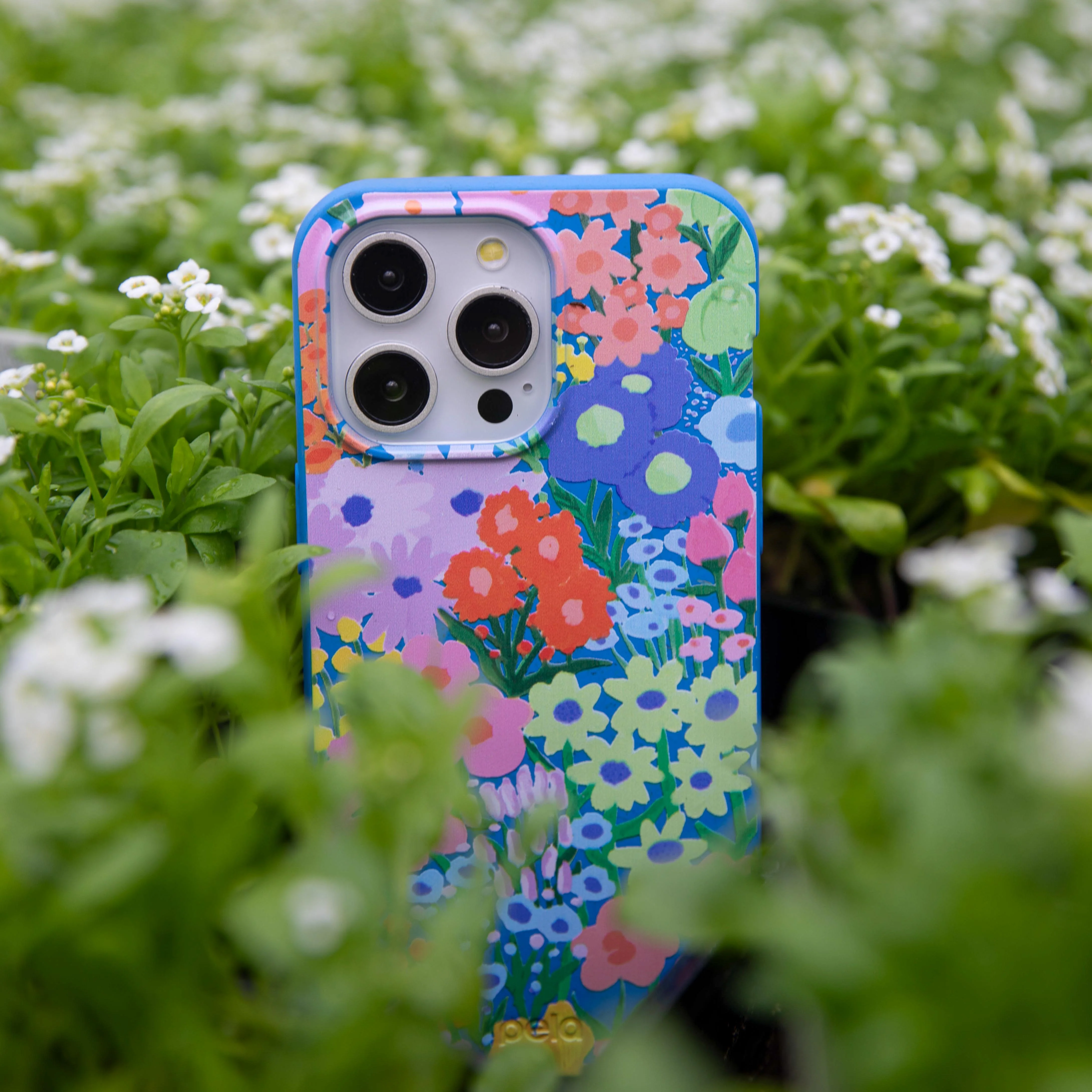 Electric Blue Painted Garden iPhone 13 Mini Case - Image 10
