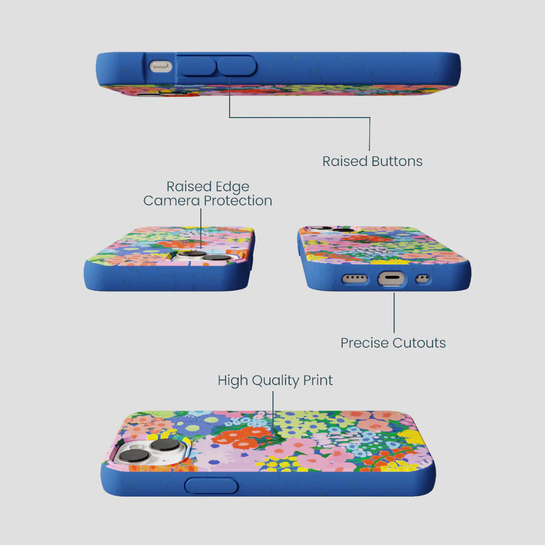 Electric Blue Painted Garden iPhone 13 Mini Case - Image 3