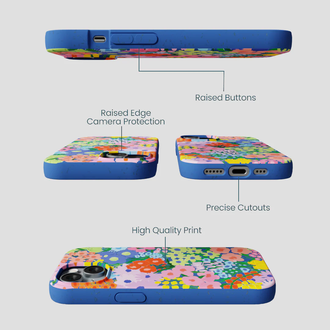 Electric Blue Painted Garden iPhone 14 Case - Image 3