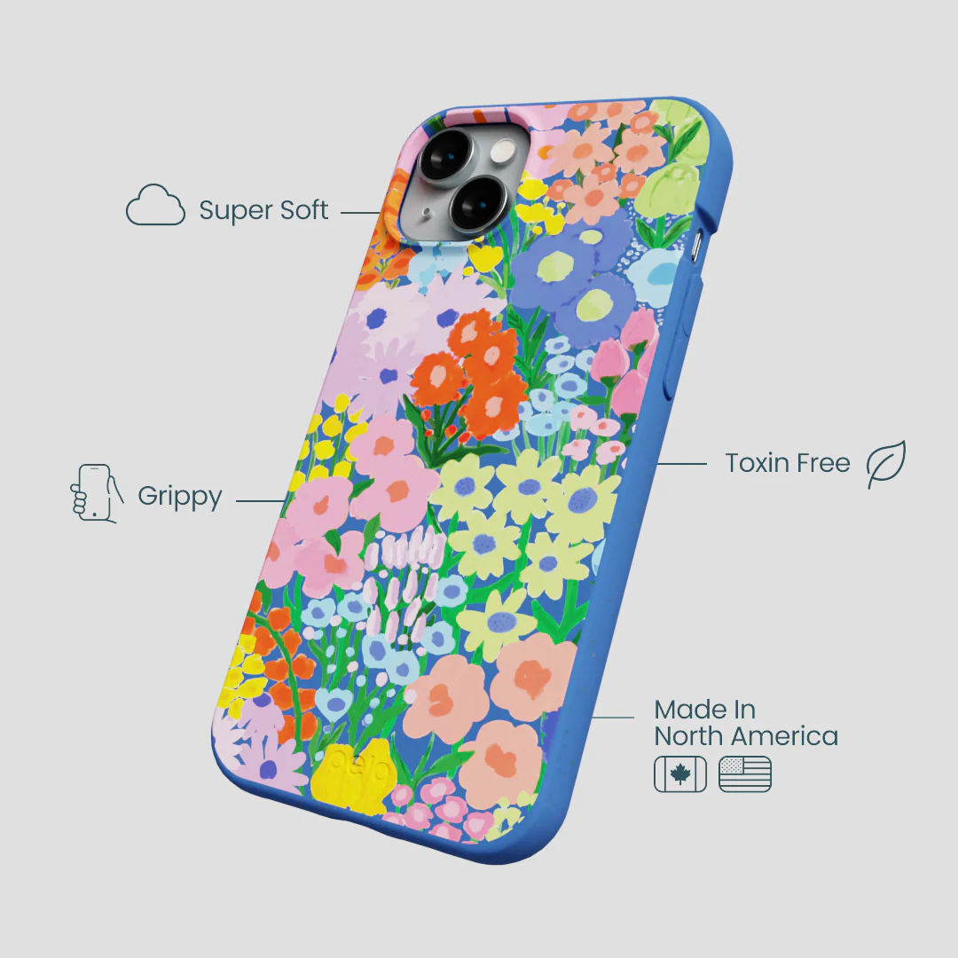 Electric Blue Painted Garden iPhone 14 Plus Case - Image 4