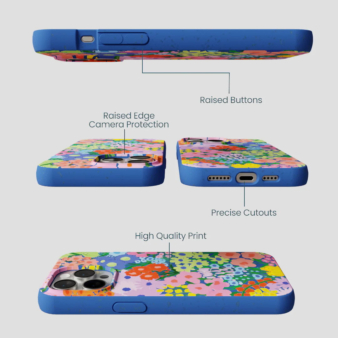 Electric Blue Painted Garden iPhone 14 Pro Max Case - Image 3