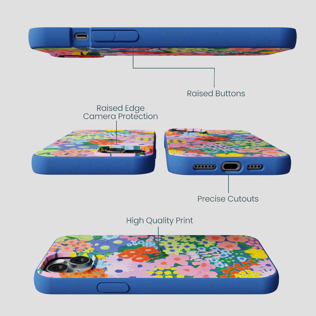 Electric Blue Painted Garden iPhone 15 Plus Case - Image 3