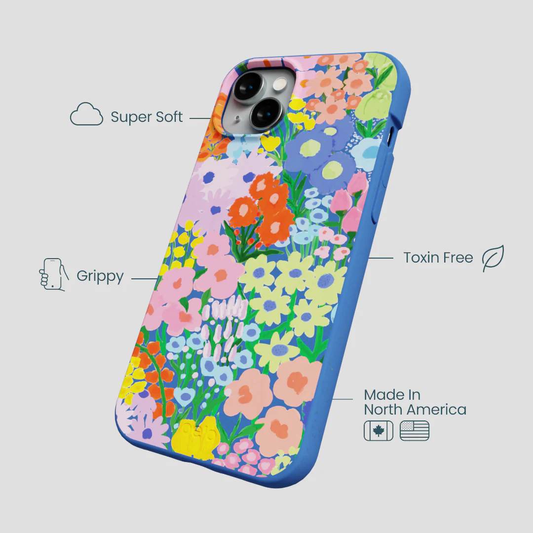 Electric Blue Painted Garden iPhone 15 Plus Case - Image 4
