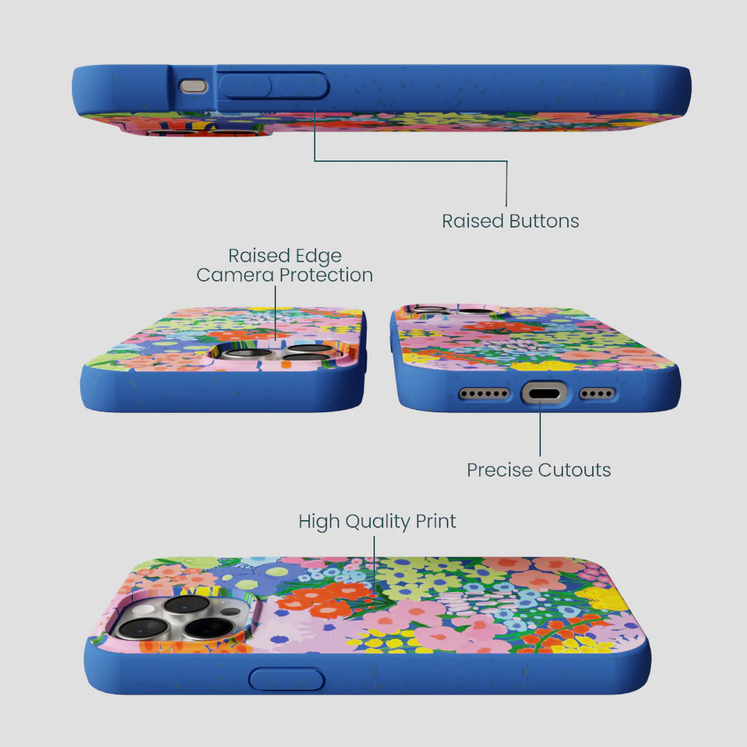 Electric Blue Painted Garden iPhone 15 Pro Max Case - Image 3