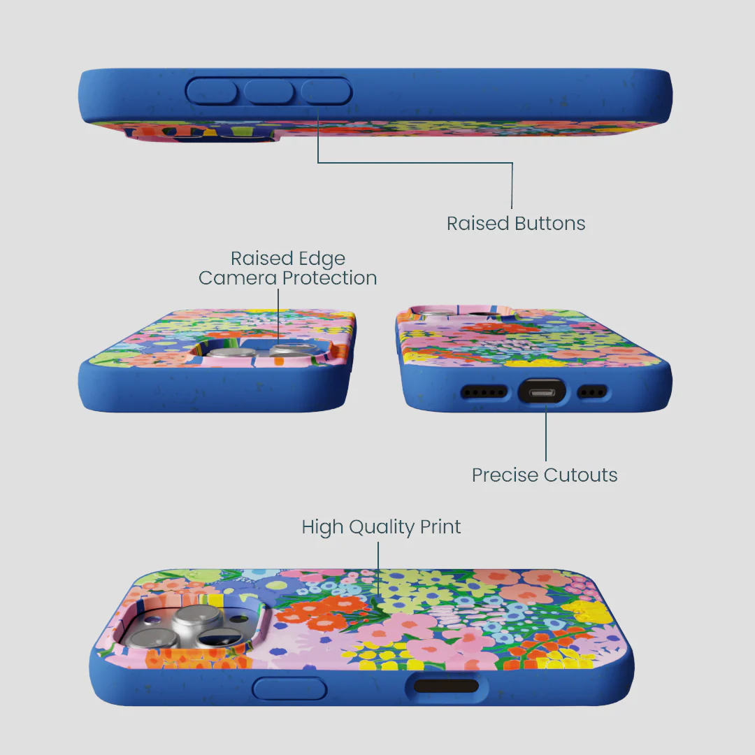 Electric Blue Painted Garden iPhone 16 Pro Case - Image 3
