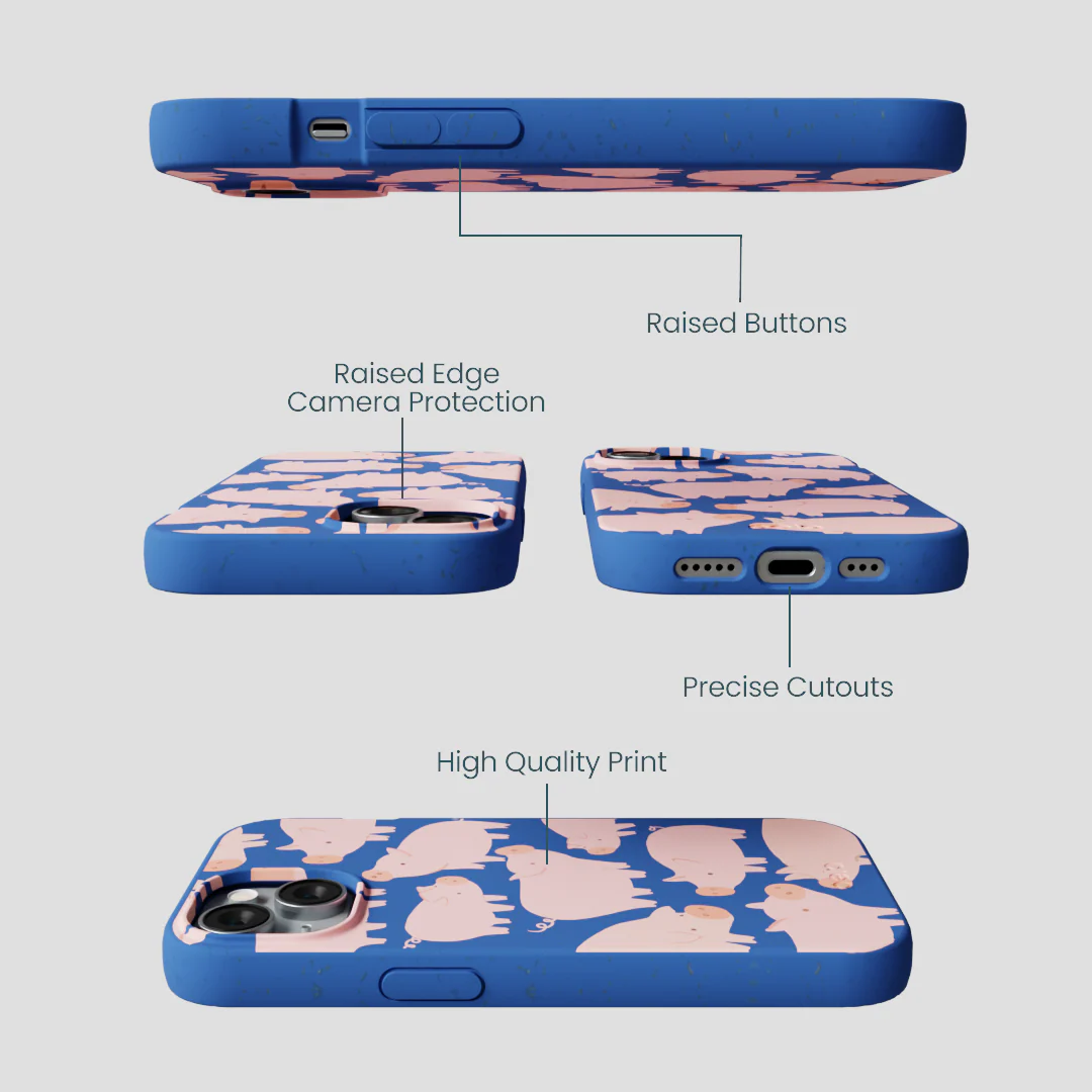 Electric Blue Piggies iPhone 15 Case - Image 3