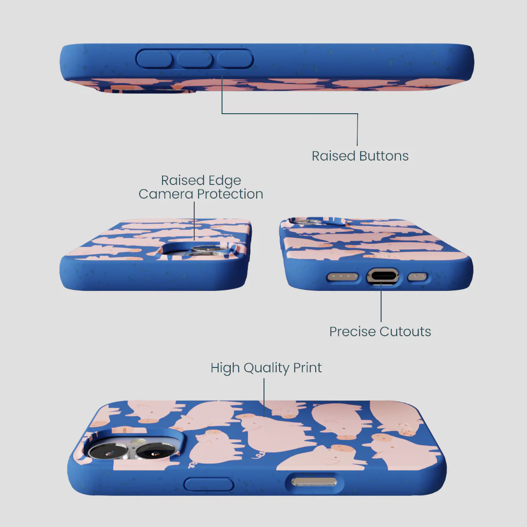 Electric Blue Piggies iPhone 16 Case - Image 3