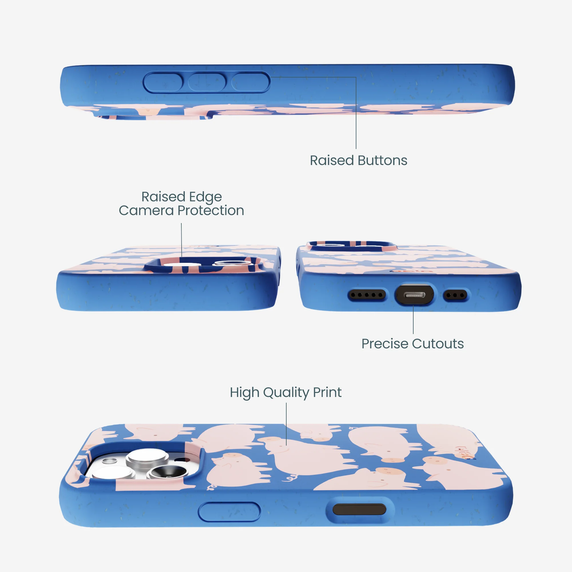 Electric Blue Piggies iPhone 16 Pro Max Case - Image 3