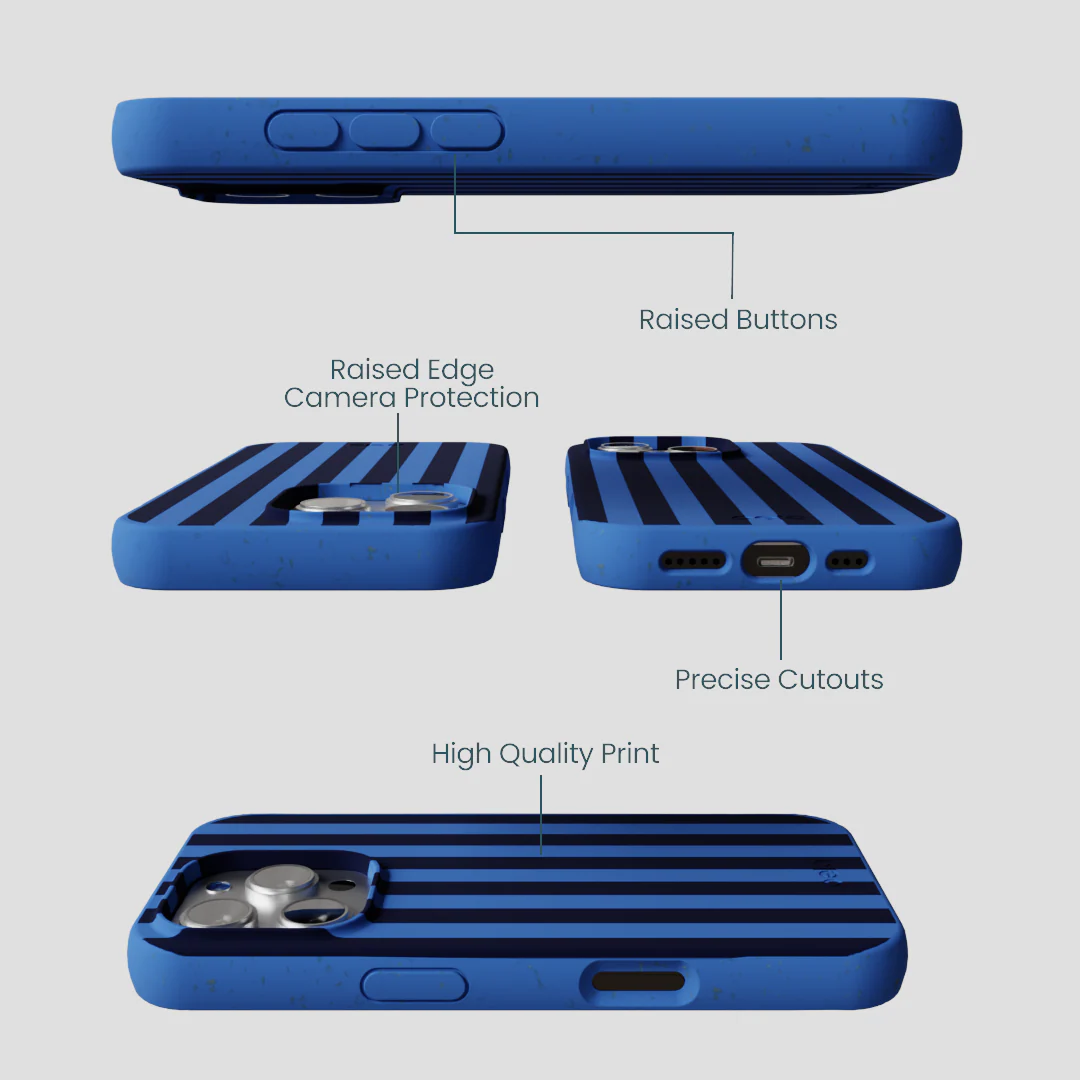 Electric Blue Sapphire Stripes iPhone 16 Pro Case - Image 3