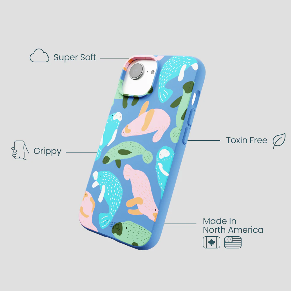Electric Blue Sea Cows iPhone 16e/17e Case - Image 4