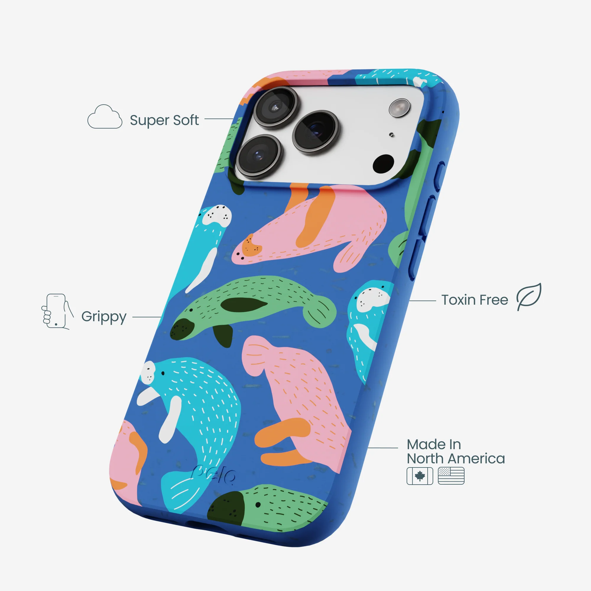 Electric Blue Sea Cows iPhone 17 Pro Case - Image 4
