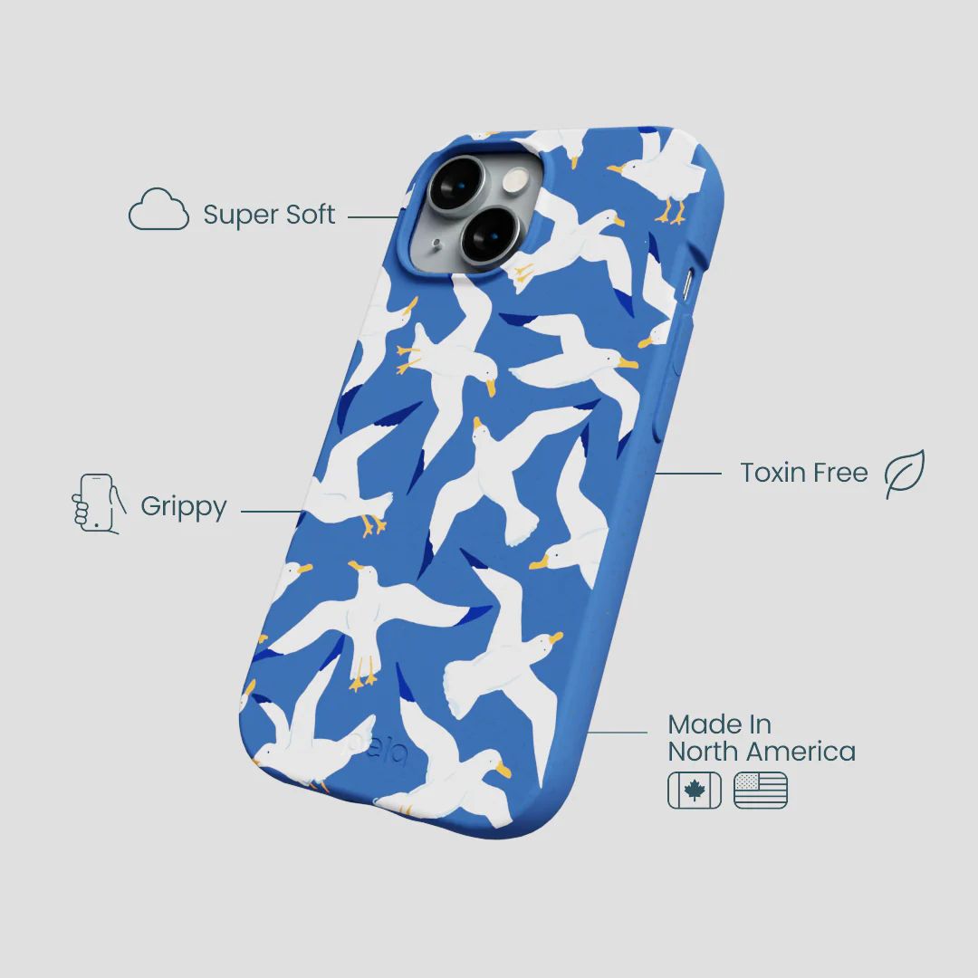 Electric Blue Seagulls iPhone 14 Case - Image 4