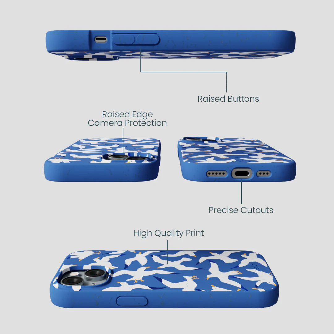 Electric Blue Seagulls iPhone 15 Case - Image 3