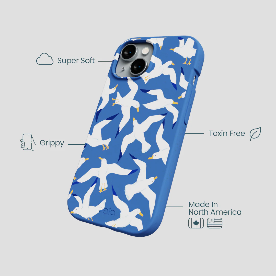 Electric Blue Seagulls iPhone 15 Case - Image 4