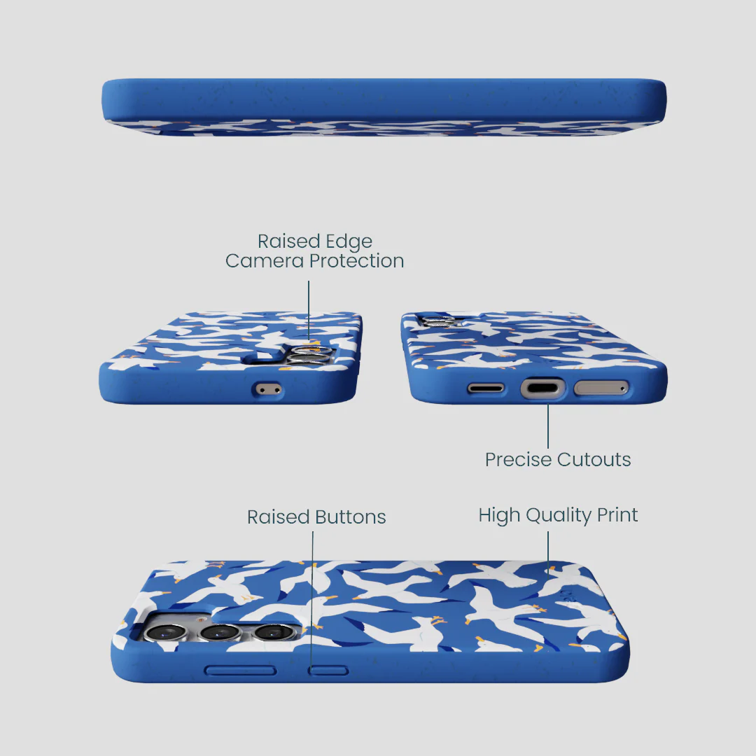Electric Blue Seagulls Samsung Galaxy S25 Case - Image 3