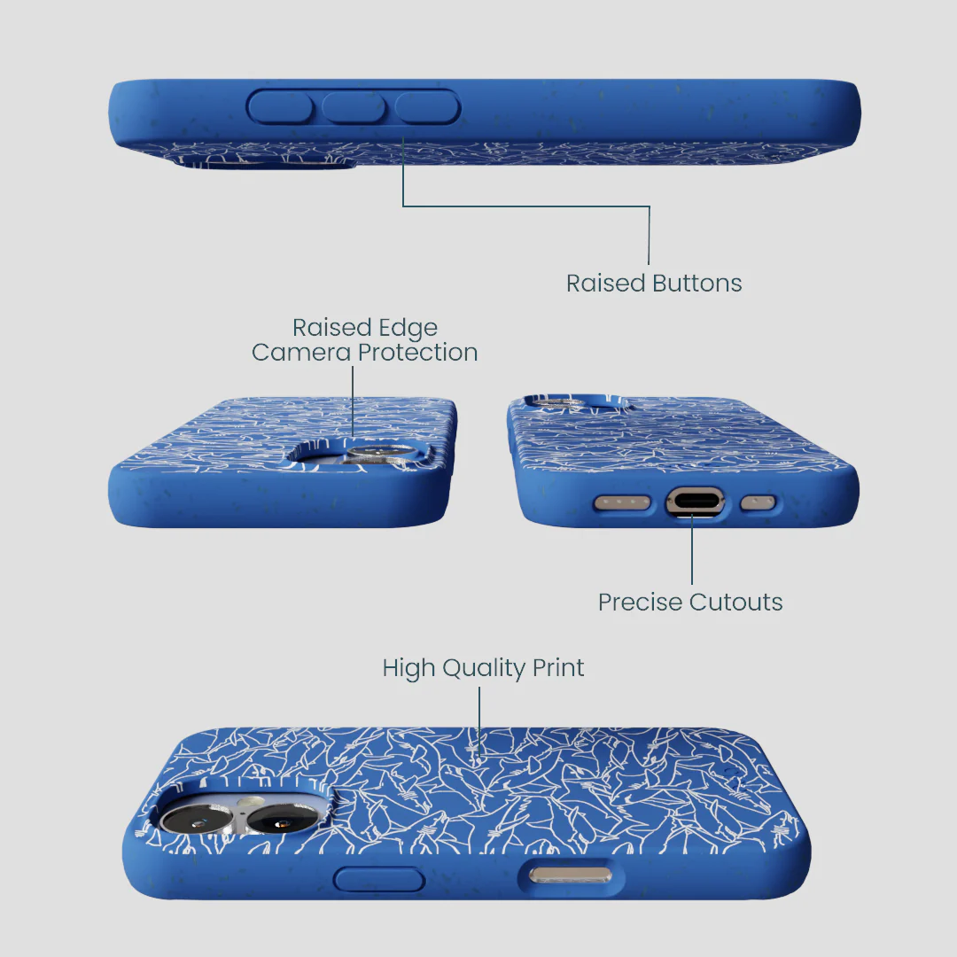 Electric Blue Shark Frenzy iPhone 16 Case - Image 3
