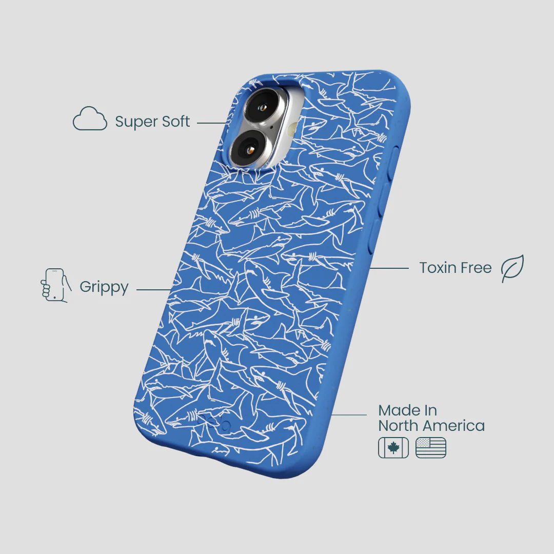 Electric Blue Shark Frenzy iPhone 16 Case - Image 4
