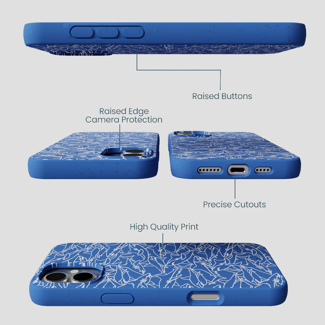 Electric Blue Shark Frenzy iPhone 16 Plus Case - Image 3