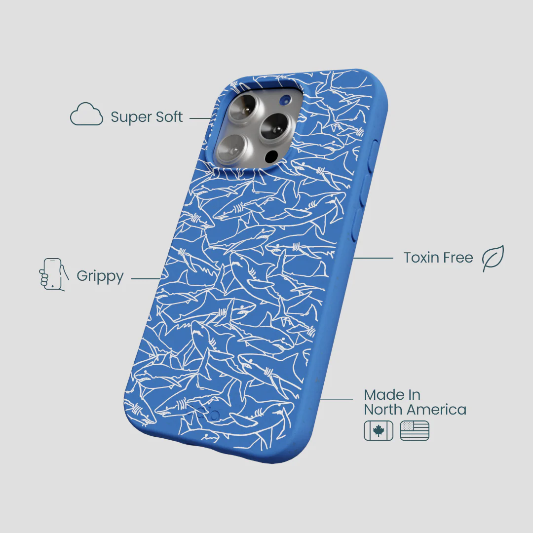 Electric Blue Shark Frenzy iPhone 16 Pro Case - Image 4