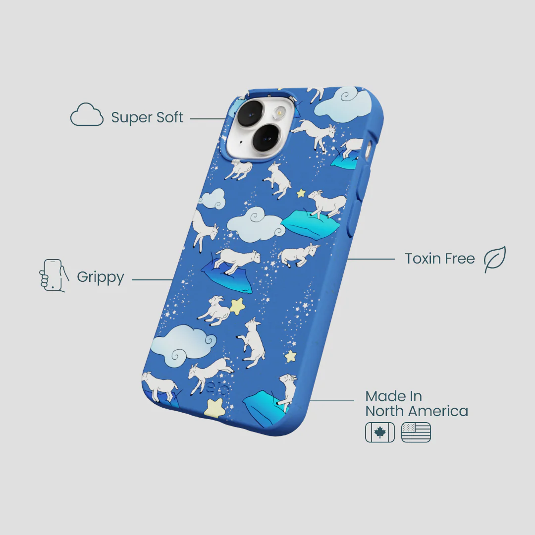 Electric Blue Sheep Dreamers iPhone 13 Mini Case - Image 4
