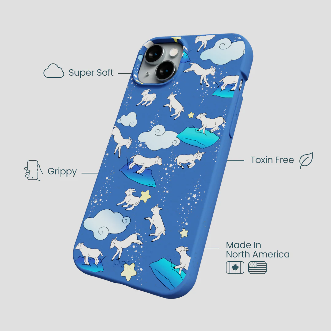 Electric Blue Sheep Dreamers iPhone 14 Plus Case - Image 4