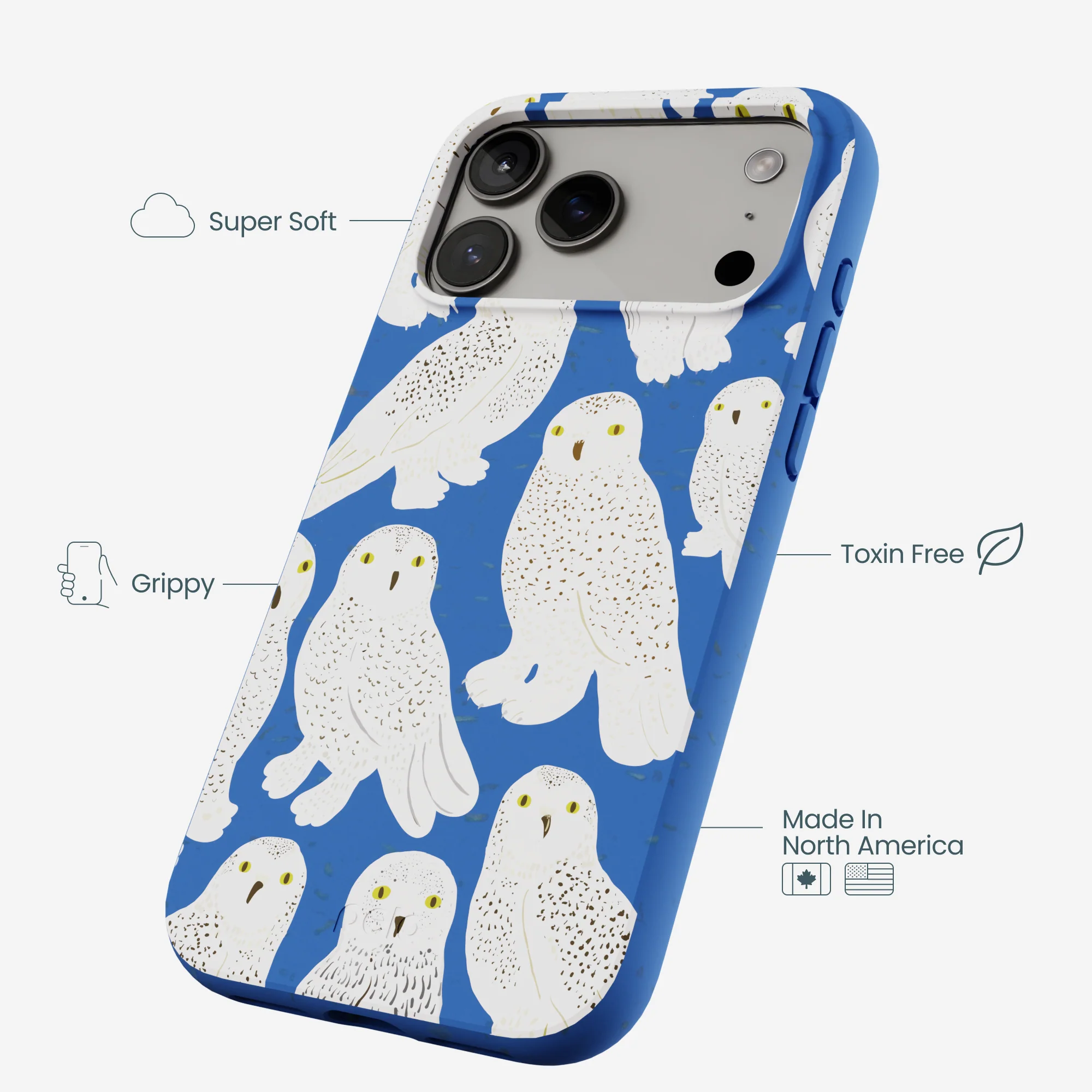 Electric Blue Snowy Owls iPhone 17 Pro Max Case - Image 4
