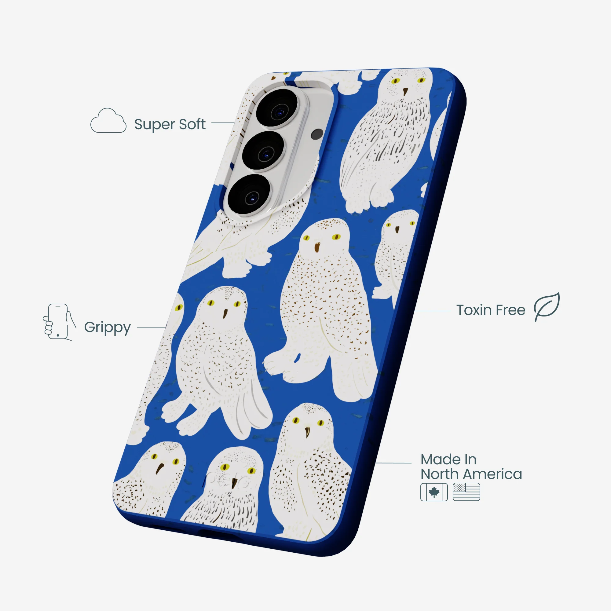 Electric Blue Snowy Owls Samsung Galaxy S26 Case - Image 3
