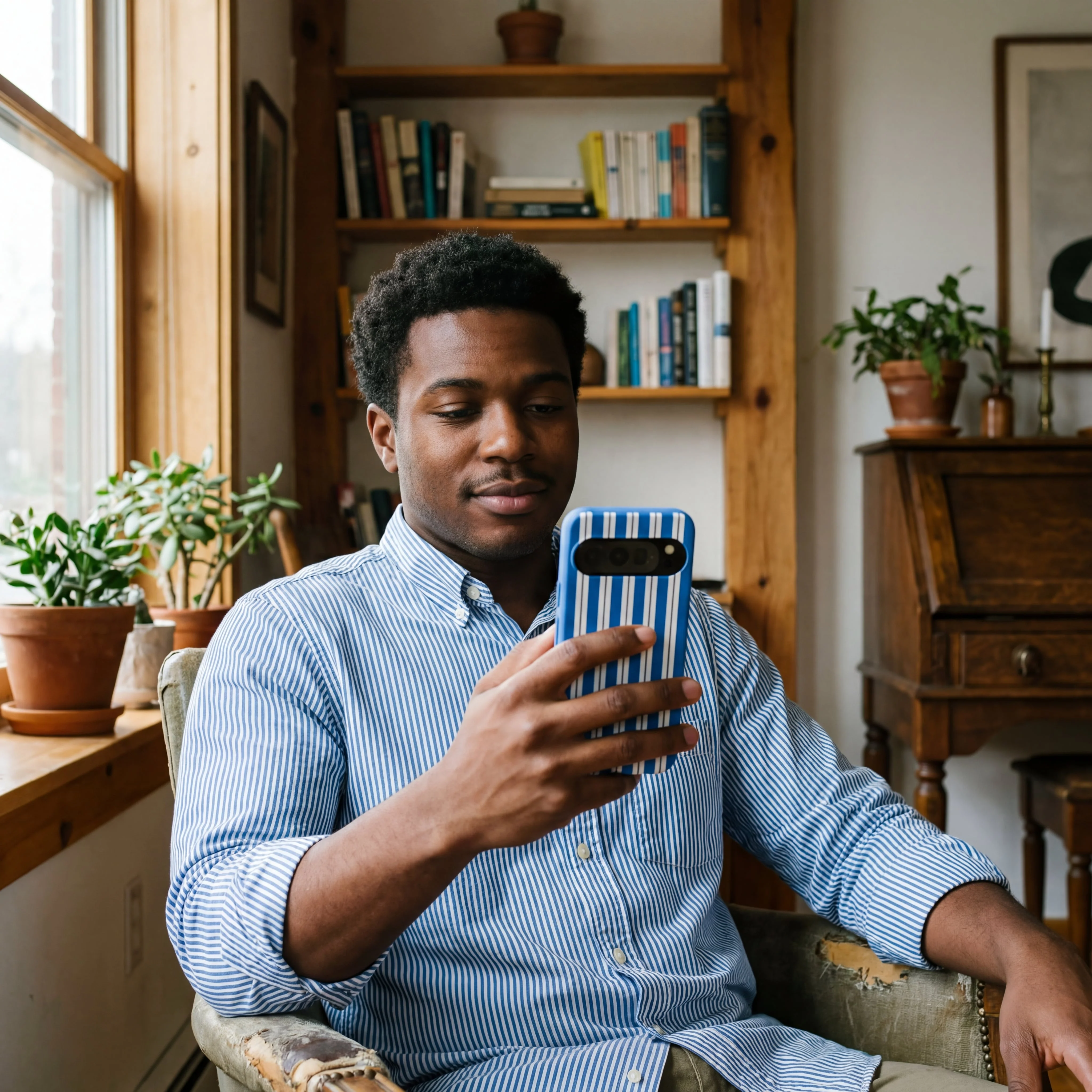 Electric Blue Striped Shirt Google Pixel 6 Case - Image 2
