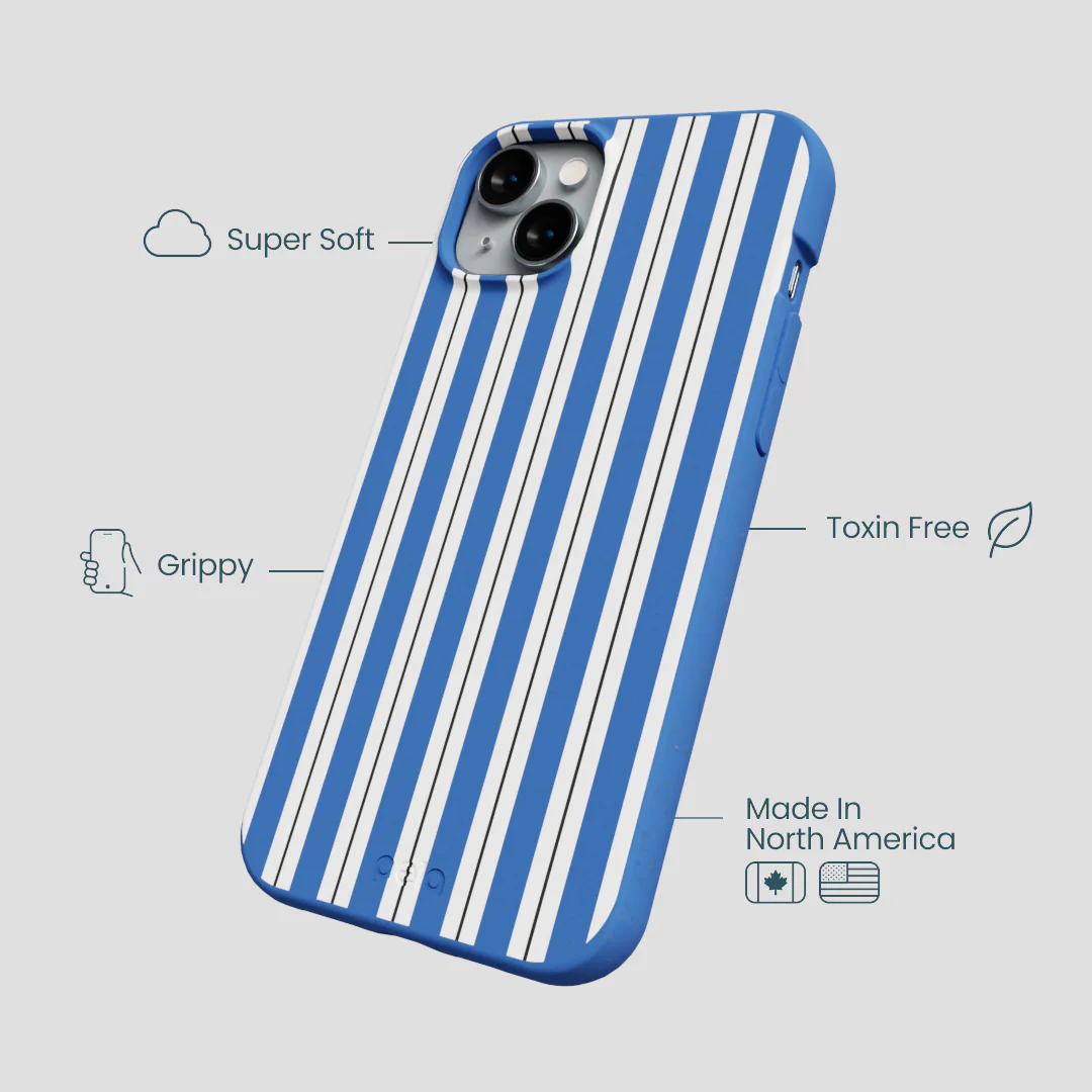 Electric Blue Striped Shirt iPhone 14 Plus Case - Image 4