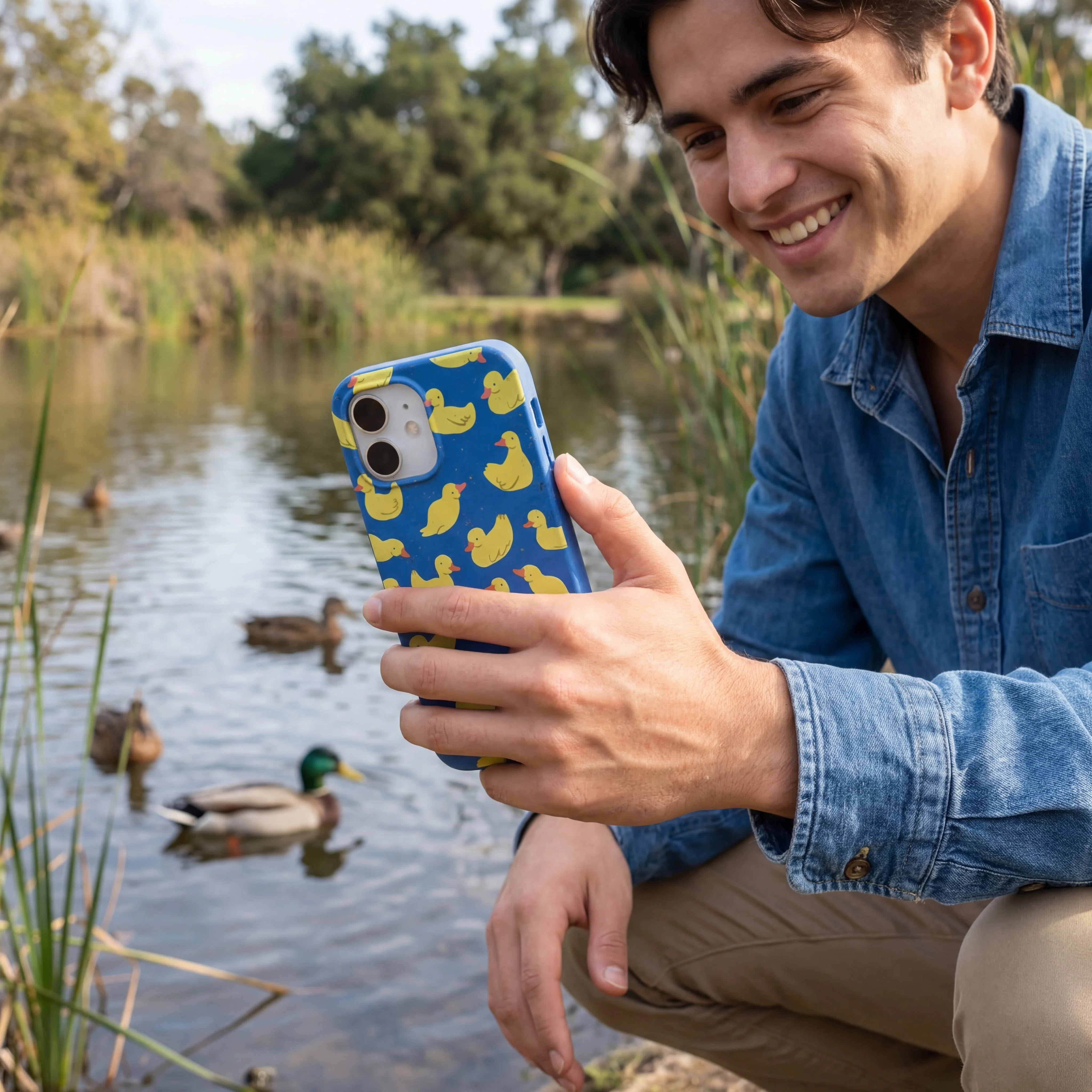 Electric Blue Sunny Ducklings iPhone 14 Plus Case - Image 2