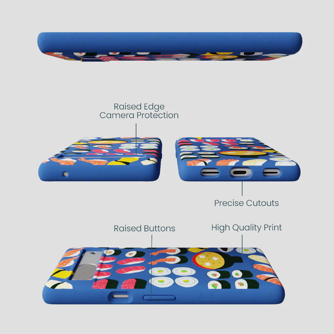 Electric Blue Sushi Night Google Pixel 7a Case - Image 3