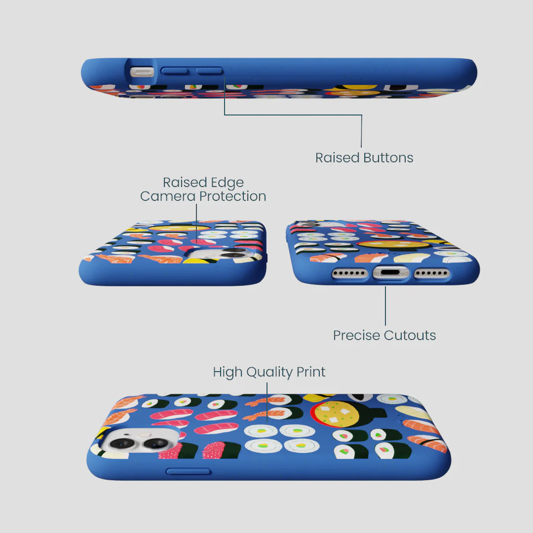 Electric Blue Sushi Night iPhone 11 Case - Image 3