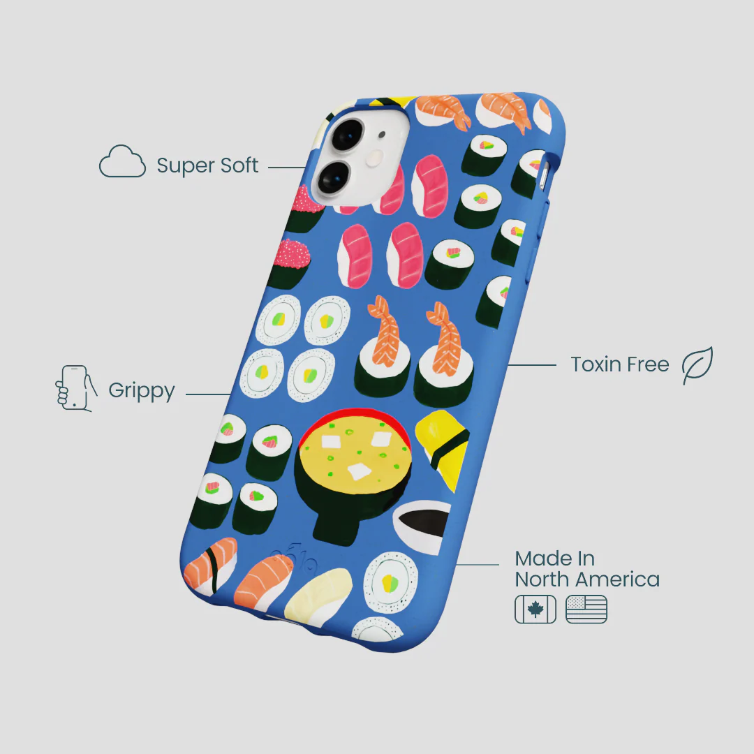 Electric Blue Sushi Night iPhone 11 Case - Image 4