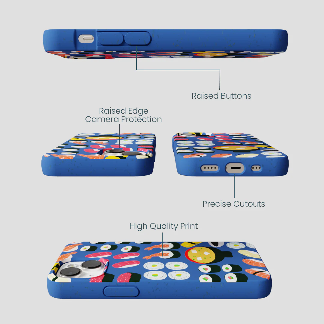 Electric Blue Sushi Night iPhone 13 Case - Image 3
