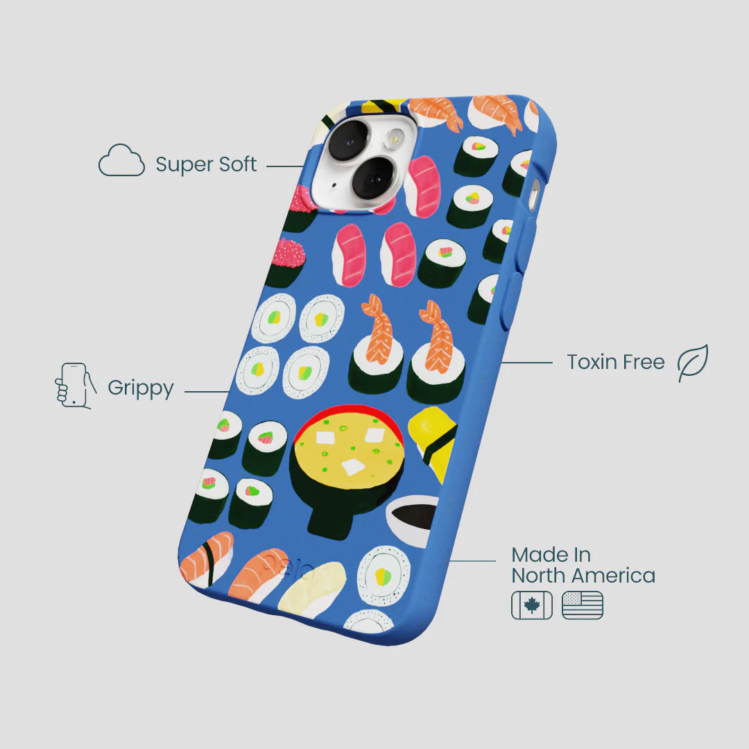 Electric Blue Sushi Night iPhone 13 Case - Image 4