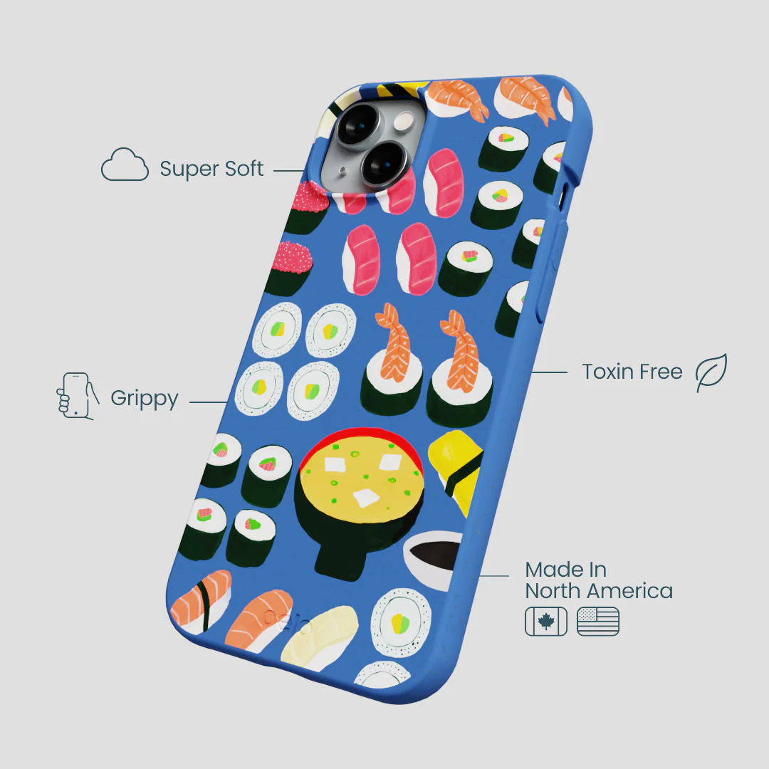 Electric Blue Sushi Night iPhone 15 Plus Case - Image 4