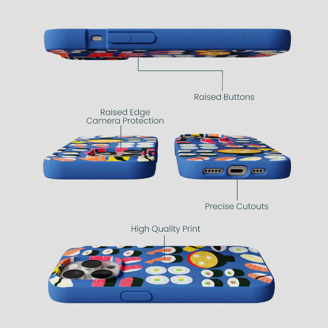 Electric Blue Sushi Night iPhone 15 Pro Case - Image 3