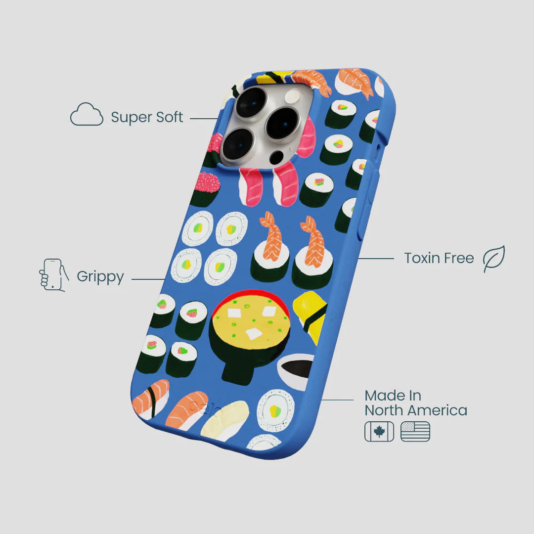 Electric Blue Sushi Night iPhone 15 Pro Case - Image 4