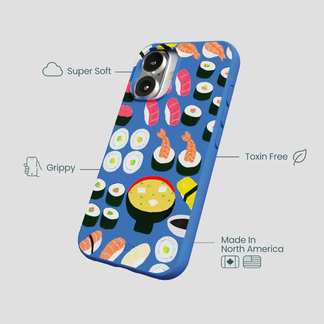 Electric Blue Sushi Night iPhone 16 Case - Image 4